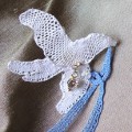 Poročni nakit - uhani golobčka z modrim trakom